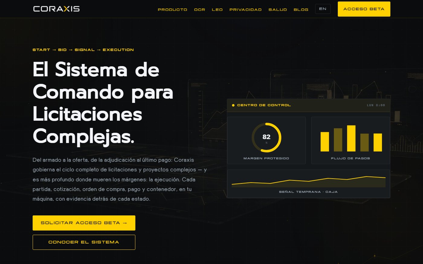 Website Coraxis — plataforma para licitaciones complejas